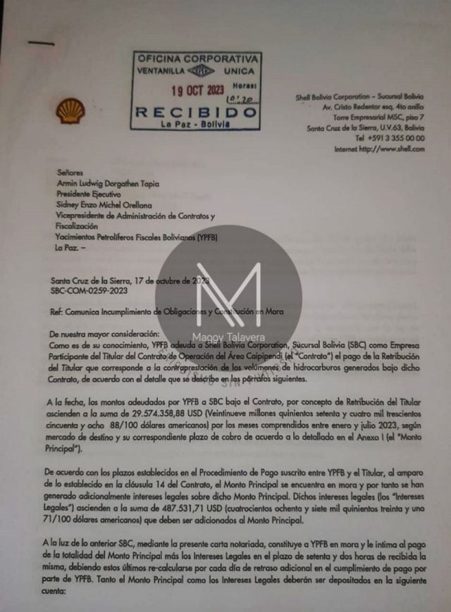 Shell amenaza con liberarse del contrato con Bolivia