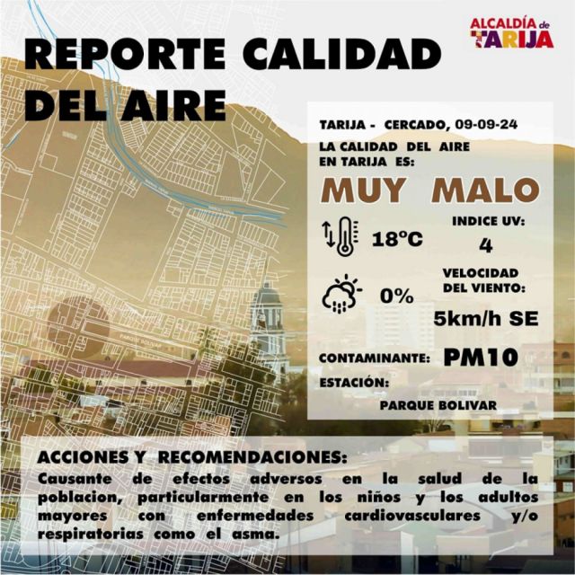 Contaminación en el Valle Central de Tarija: Alerta por Índice de Calidad del Aire ‘Muy Malo’ y Consejos de Salud