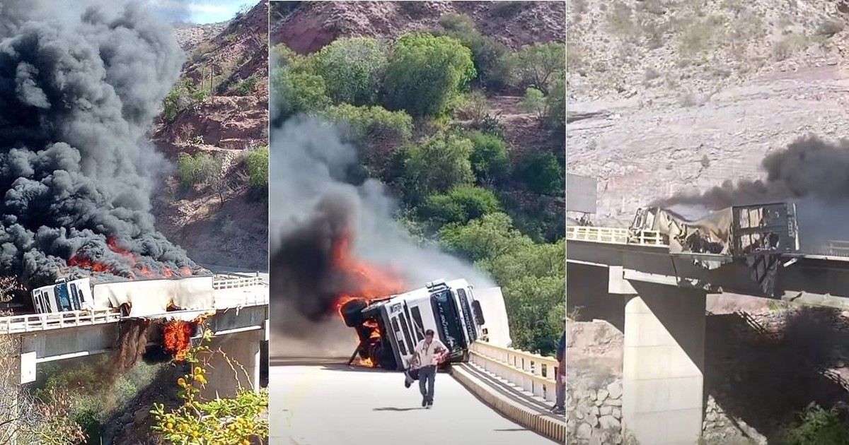 Camión en llamas tras volcar en puente ruta Tarija Potosí alerta máxima vial