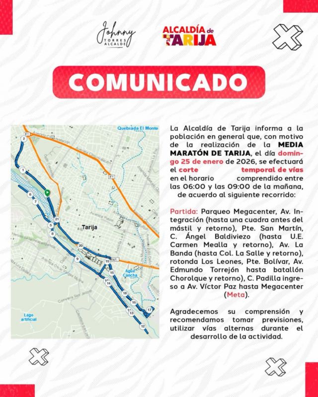 Gobierno de La Paz anuncia cierre de vías por Media Maratón 2024