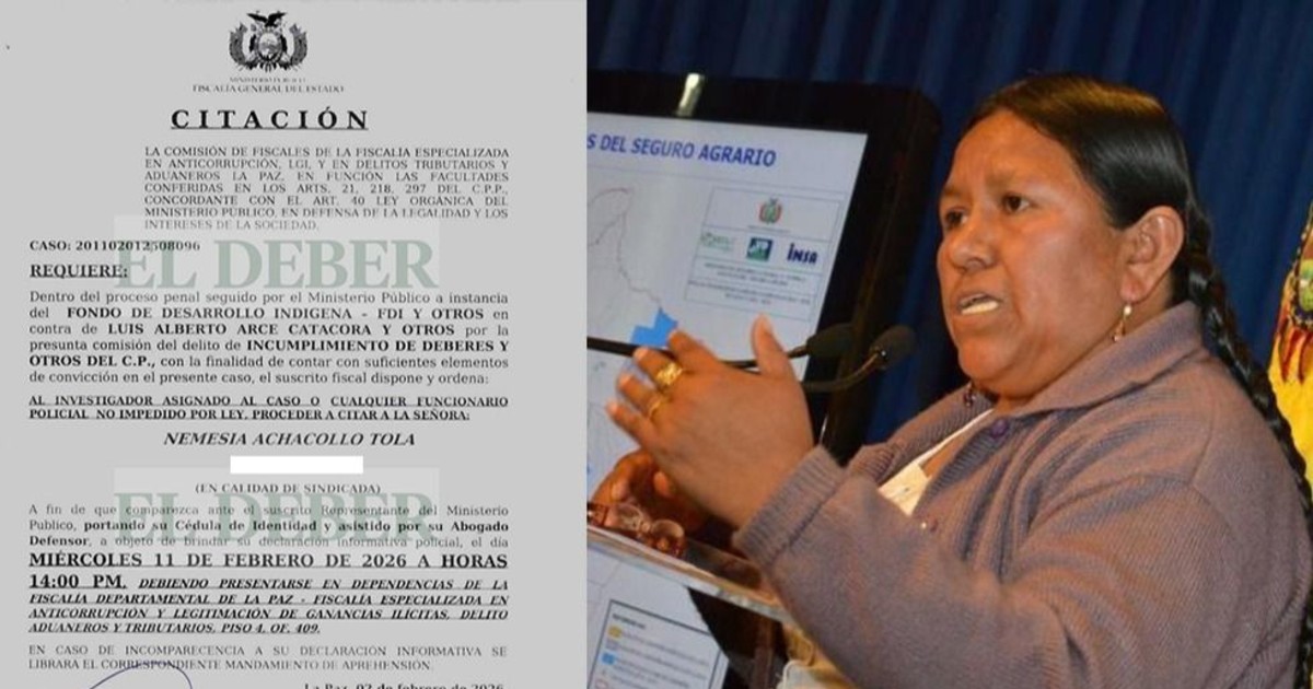 Fiscalía cita a Nemesia Achacollo en La Paz por segundo caso del Fondo Indígena