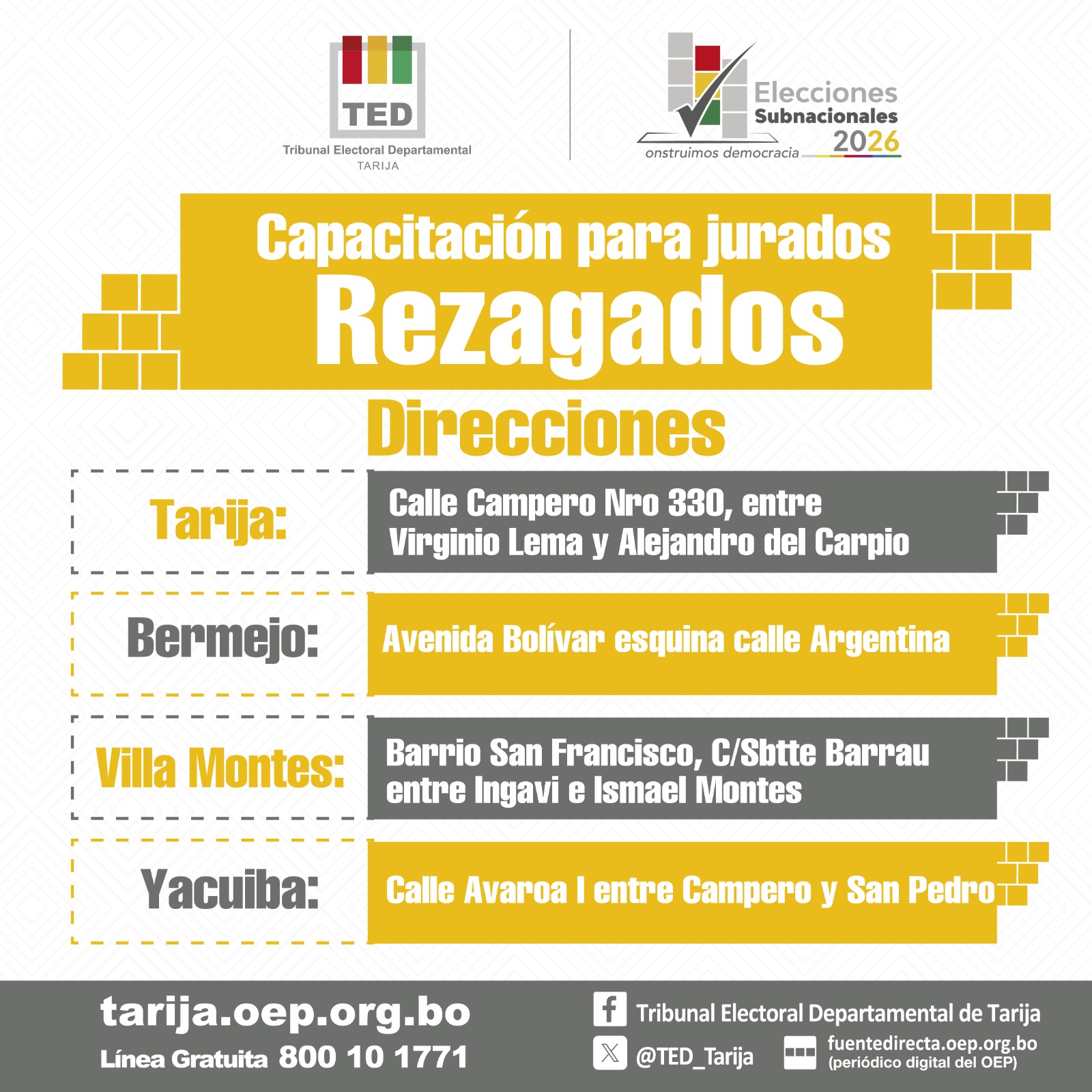 TED Tarija habilita turnos especiales de capacitación para jurados rezagados