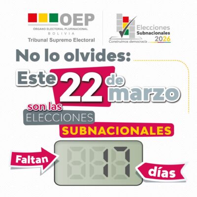 Cuenta regresiva para las Elecciones Subnacionales del 22 de marzo de 2026 en Bolivia según el OEP