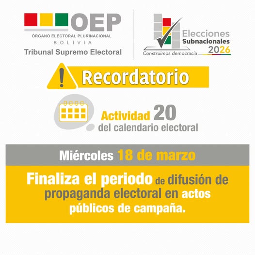 Finaliza la difusión de propaganda electoral en actos públicos este 18 de marzo