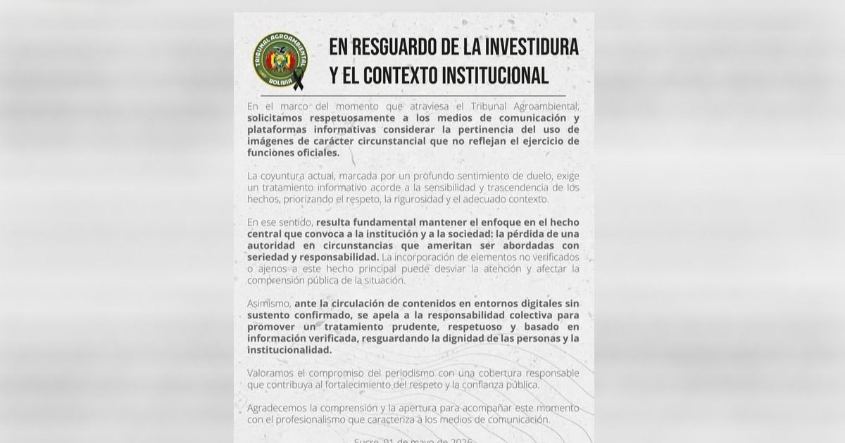 Tribunal Agroambiental pide prudencia en el uso de imágenes tras asesinato del decano Víctor Hugo Claure