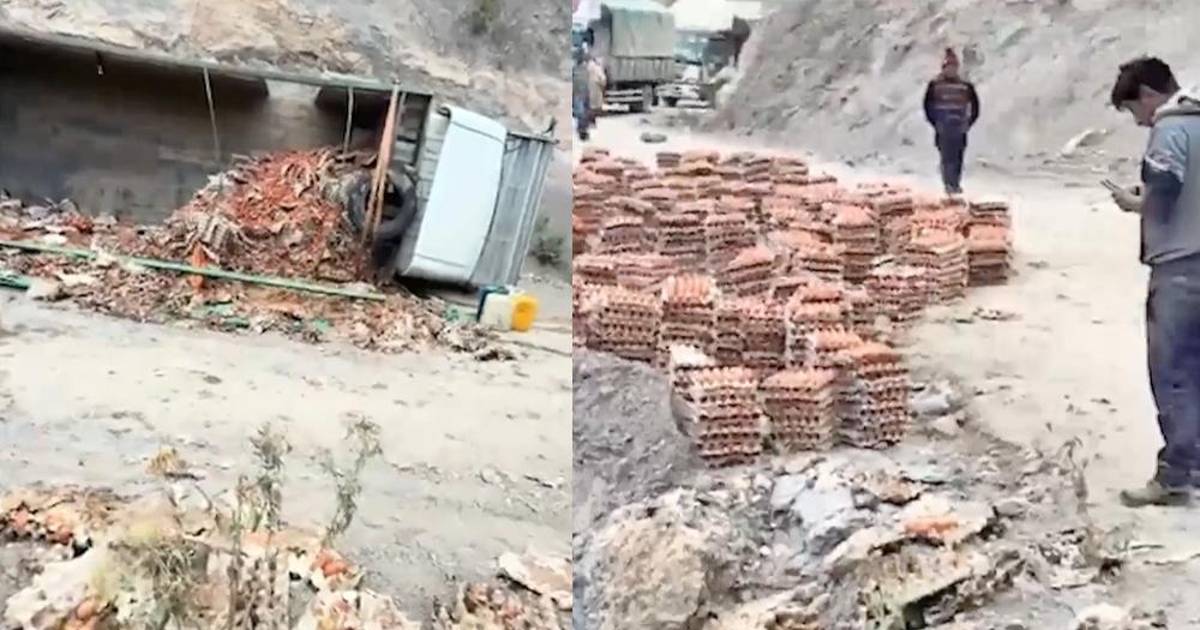 Bloqueos de sectores afines a la COB y Evo Morales provocan accidente de camión con huevos en ruta alterna